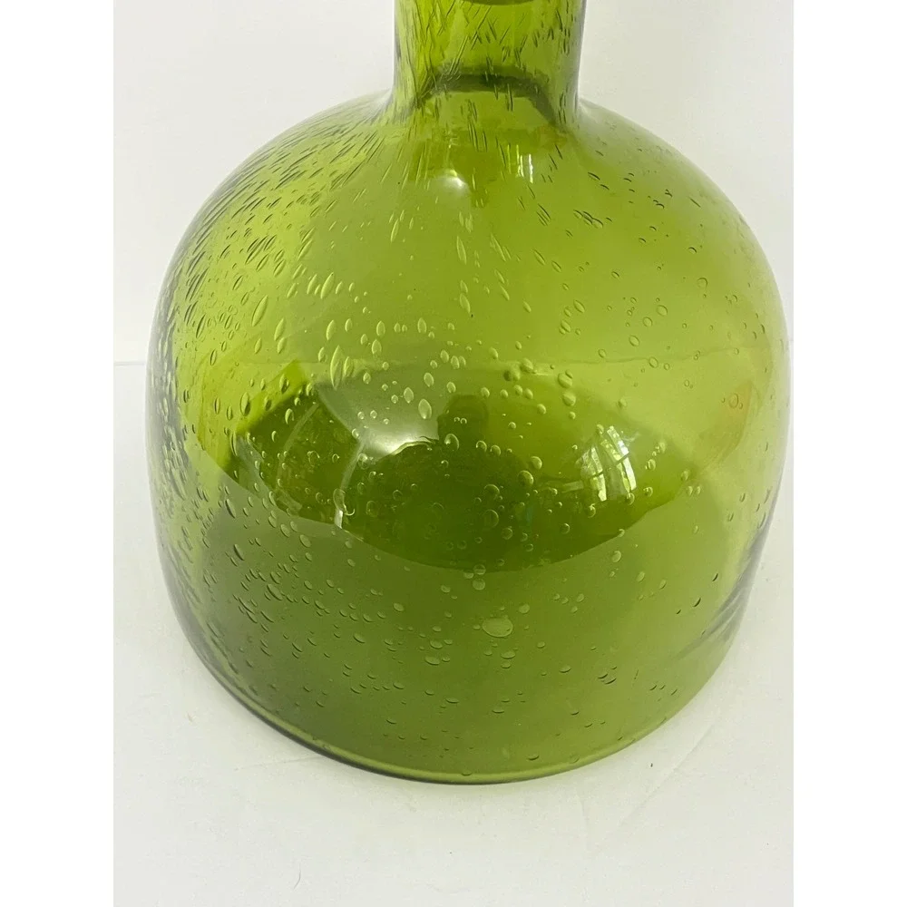 Blown Glass Decanter  Green Bubble‎ Glass Spherical Stopper 11.5